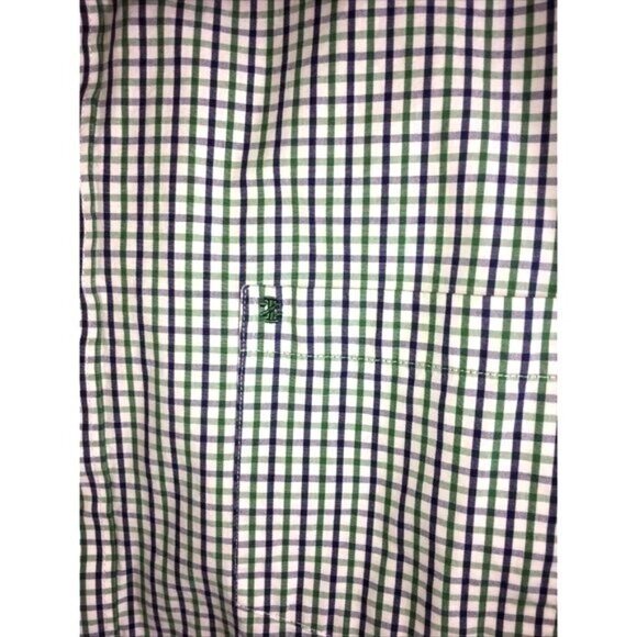 IZOD Mens Shirt Button Down Blue/Green Multi Checked Long Sleeves Chest Pocket S - Picture 4 of 4